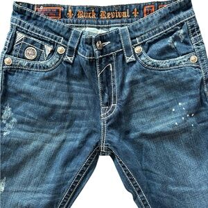 Rock Revival Kurt Straight Blue Distressed Men's Jeans Size 33